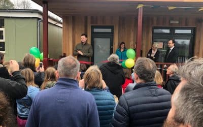 George Clarke cuts the ribbon for eco-classroom at North Nibley