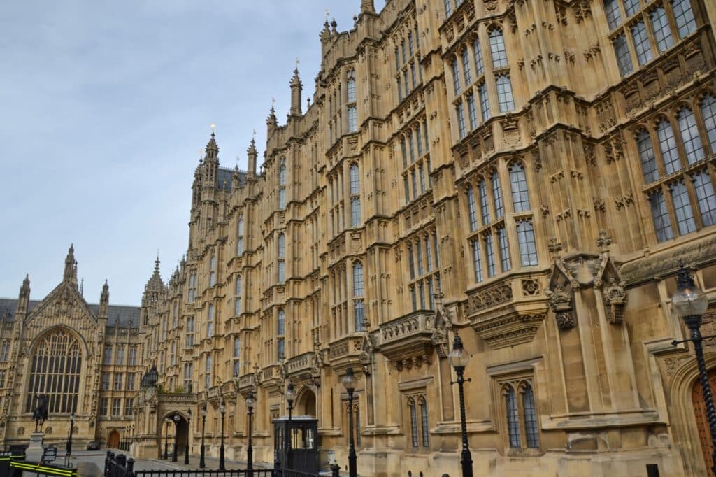 An outside view of the UK houses of parliament