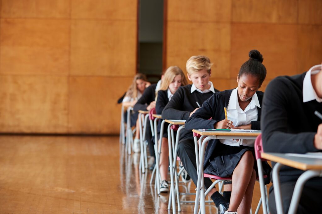 Schools students in the UK sitting exam